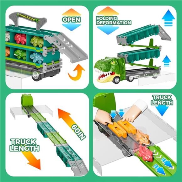 13 in 1 Dinosaur Toys Car for Kids, Dinosaur Transport Truck Track Set, Toddler - Picture 6 of 7